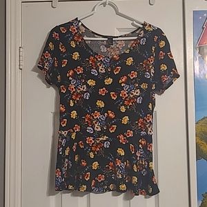 Forever 21 Black Peplum Tshirt with Flowers